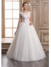 Bateau Neck Lace Tulle Wedding Dress With Pink Lining 